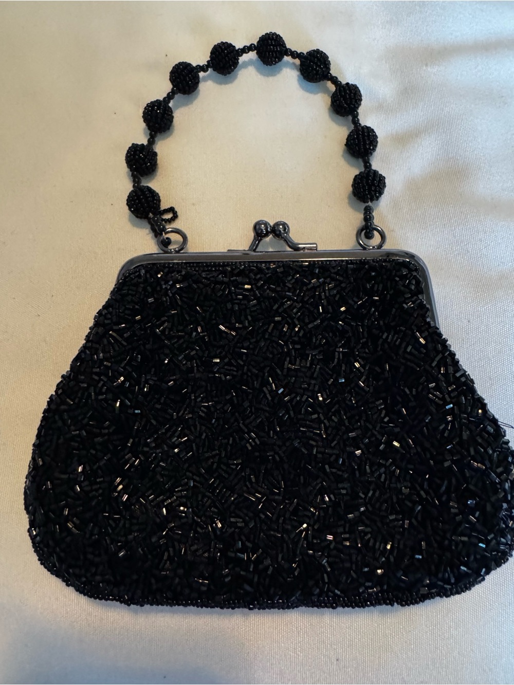 Jessica McClintock Vintage Black Beaded Evening Clutch with Beaded Handle